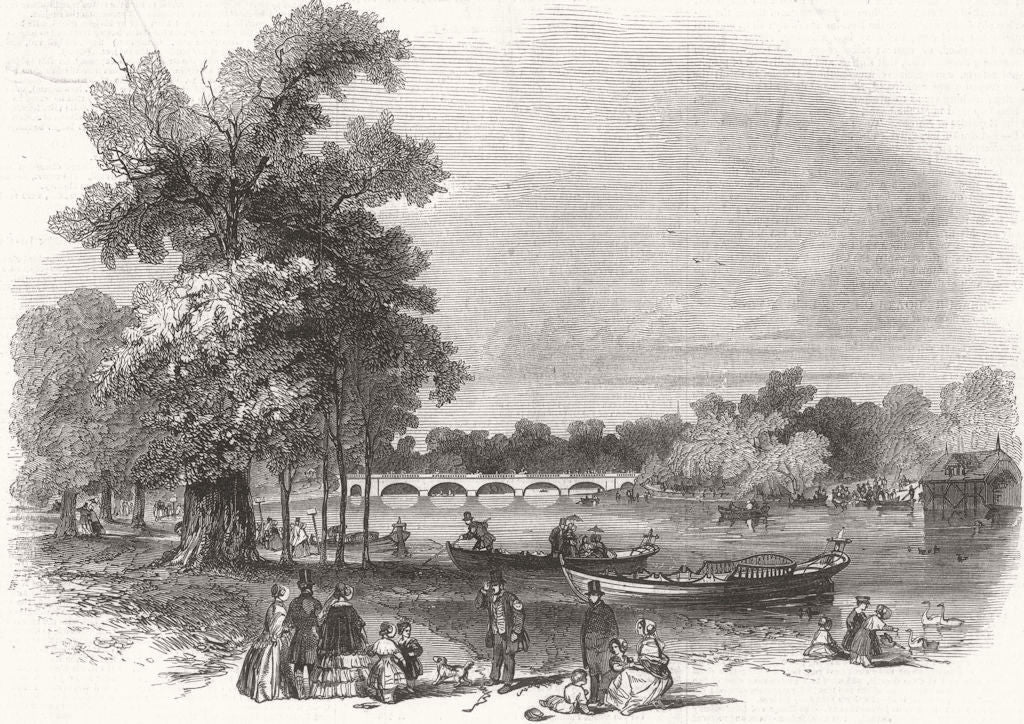 LONDON. Pleasure-boats on the Serpentine 1847 old antique print picture